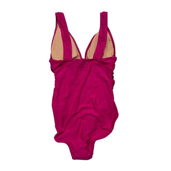 NWT J. Crew One Piece Swimsuit, Ruched Deep V-neck, Hot Pink, Sz 22 - Picture 4 of 5
